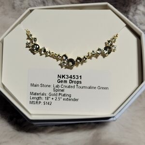 Gem Drops Gold Necklace with Green Stones